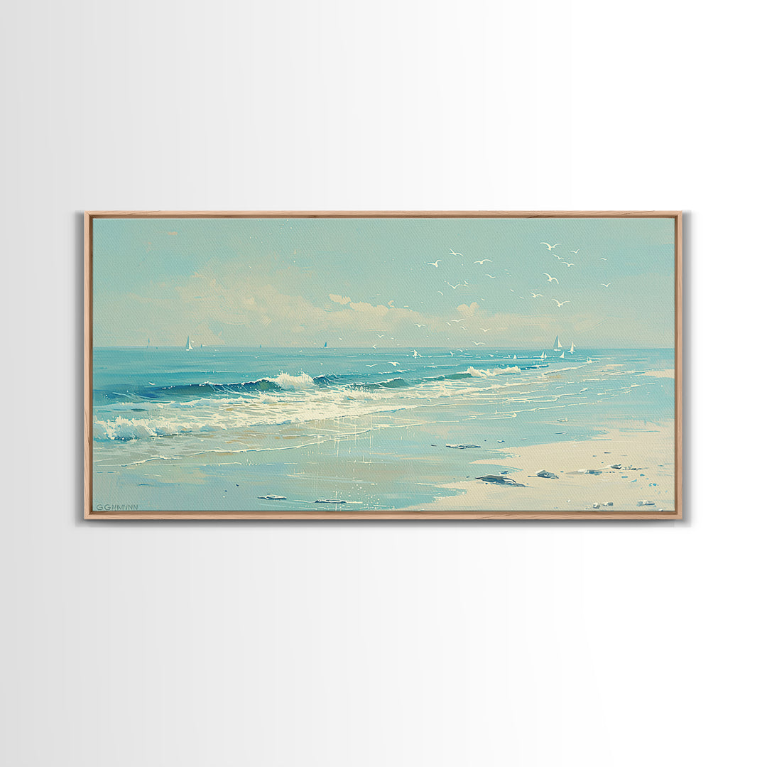 Coastal Water Study Framed Canvas Print, General Fine Art, Digital Wall Art, Living Room Decor, Fine Art, Neutral Decor, GEN-2x1-97