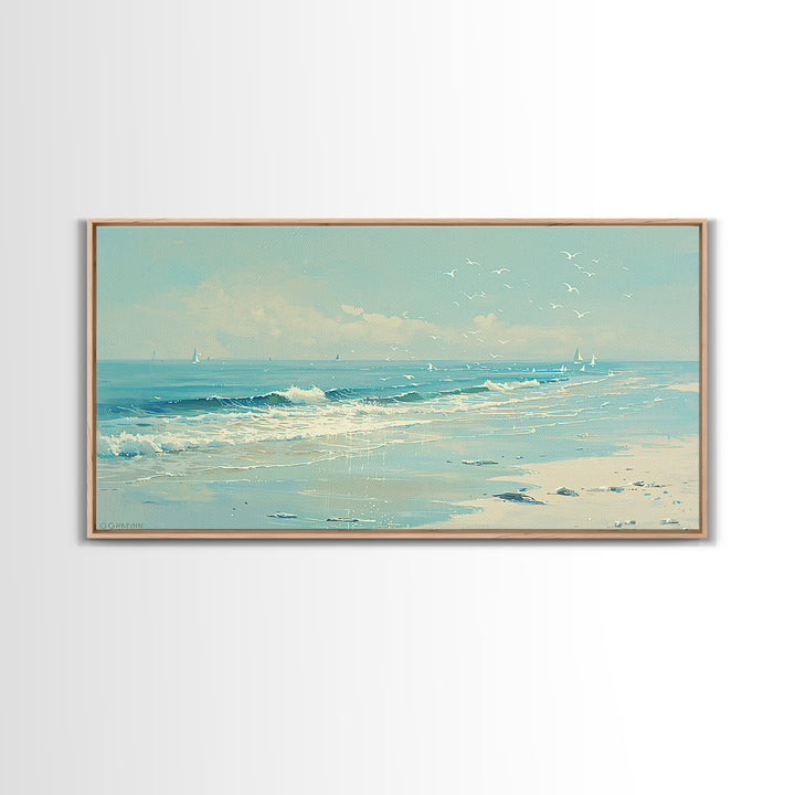 Coastal Water Study Framed Canvas Print, General Fine Art, Digital Wall Art, Living Room Decor, Fine Art, Neutral Decor, GEN-2x1-97