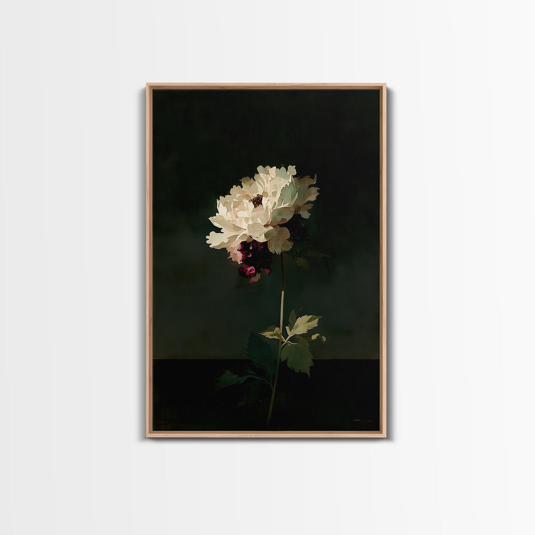 Single Sculptural Flower on a Dark Ground Framed Canvas Print, General Fine Art, Digital Art, Living Room Decor, Fine Art, GEN-2x3-17