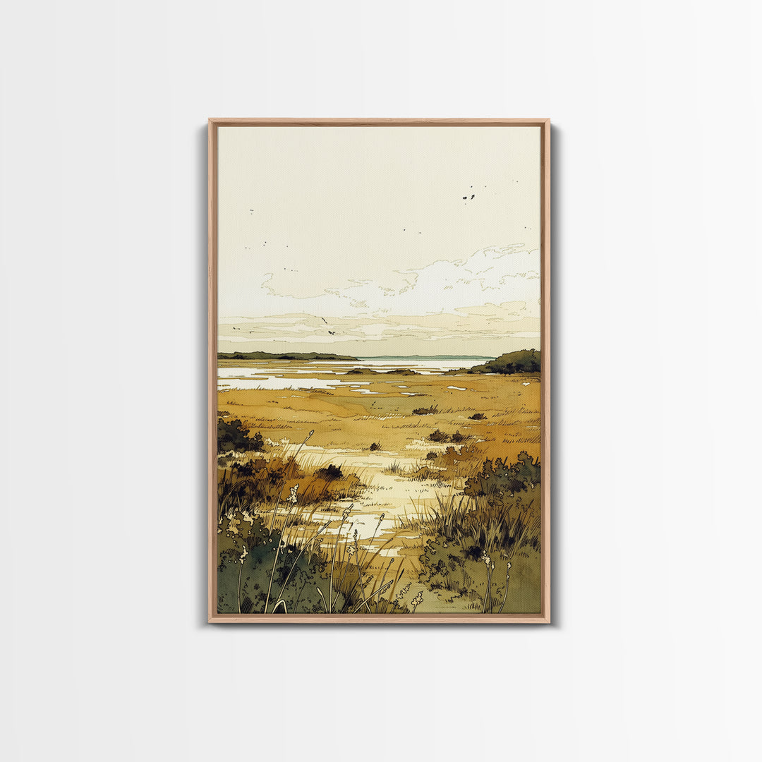 Elegant Ink Wash Landscape Framed Canvas Print, General Fine Art, Contemporary Art, Living Room Decor, Fine Art, GEN-2x3-4
