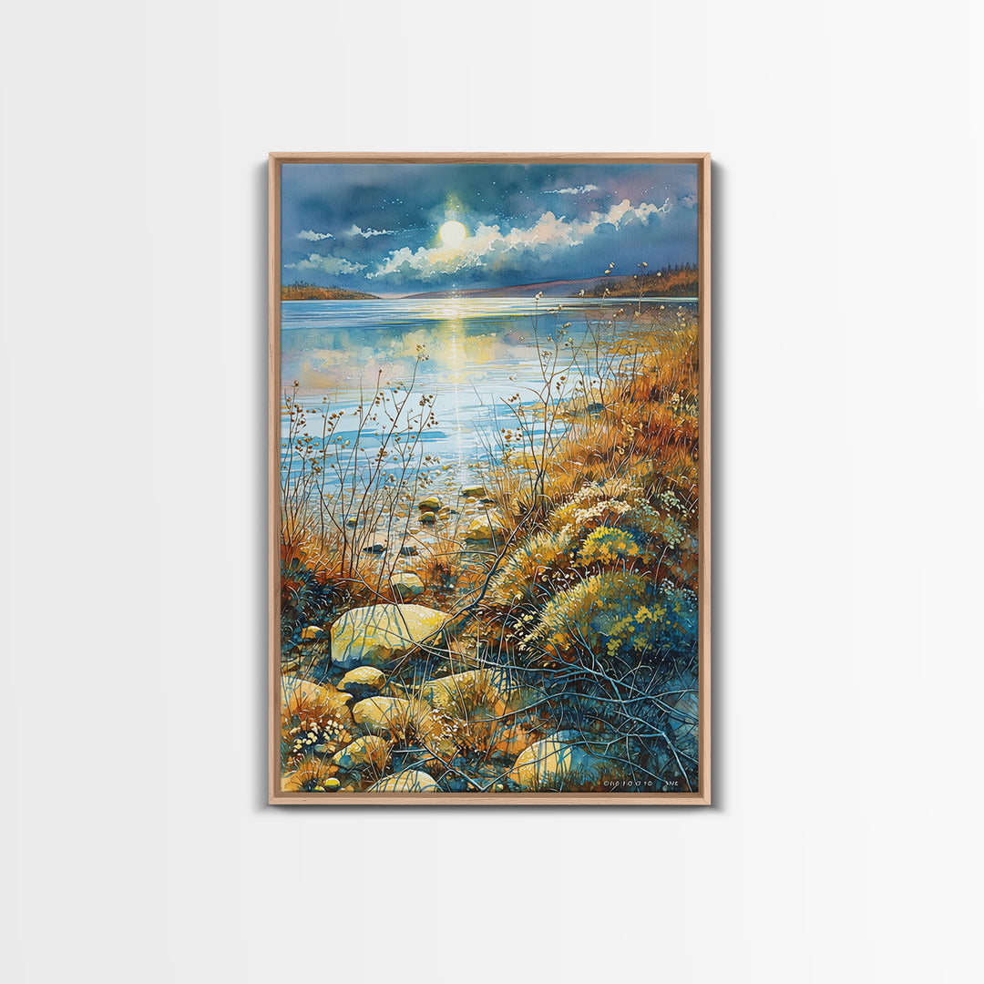 Dreamlike Moonlit Lake Canvas Print, General Fine Art, Printable, Living Room Decor, Oil Painting, Framed Wall Art, GEN-2x3-45