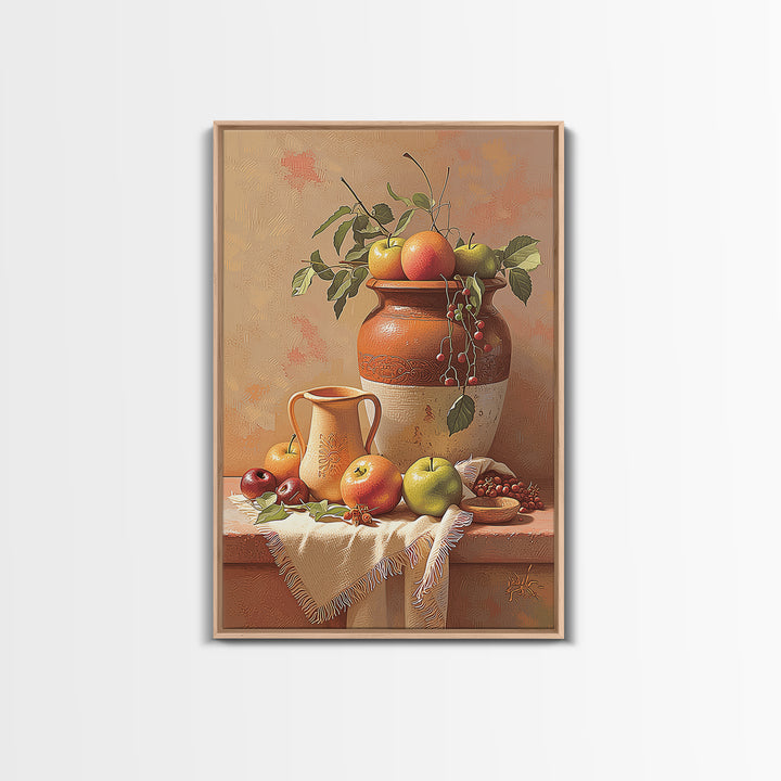 Simple Still Life of Fruit and Linen Framed Canvas Print, General Fine Art, Home Decor, Living Room Decor, Abstract Art, GEN-2x3-48