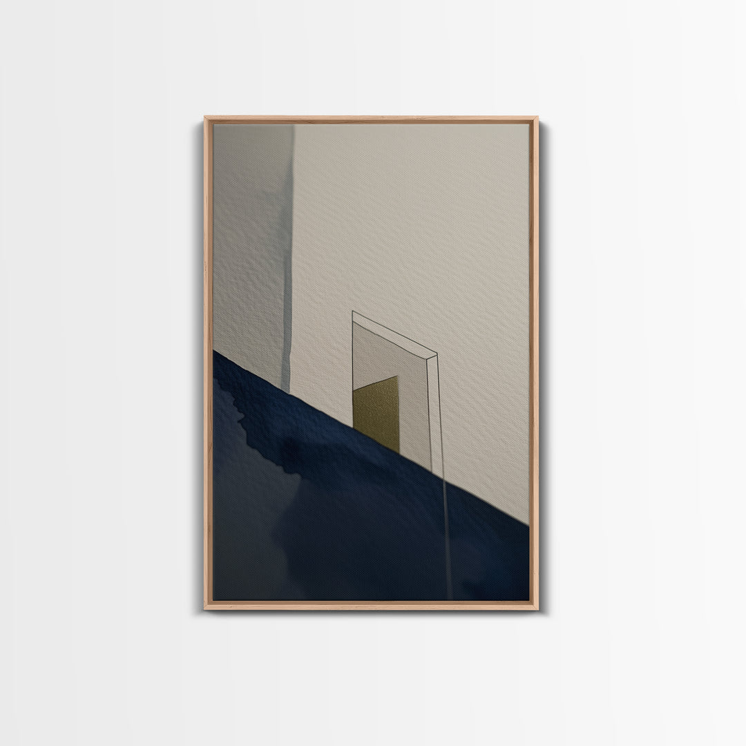 Minimal Black Line Figure on Textured Paper Framed Canvas Print, General Fine Art, Canvas, Living Room Decor, Oil Painting, GEN-2x3-59