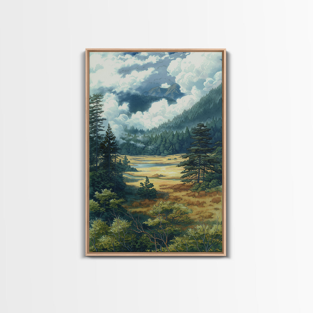Moody Forest Clearing Framed Canvas Print, General Fine Art, Wall Decor, Living Room Decor, Fine Art, Original Painting, GEN-2x3-64