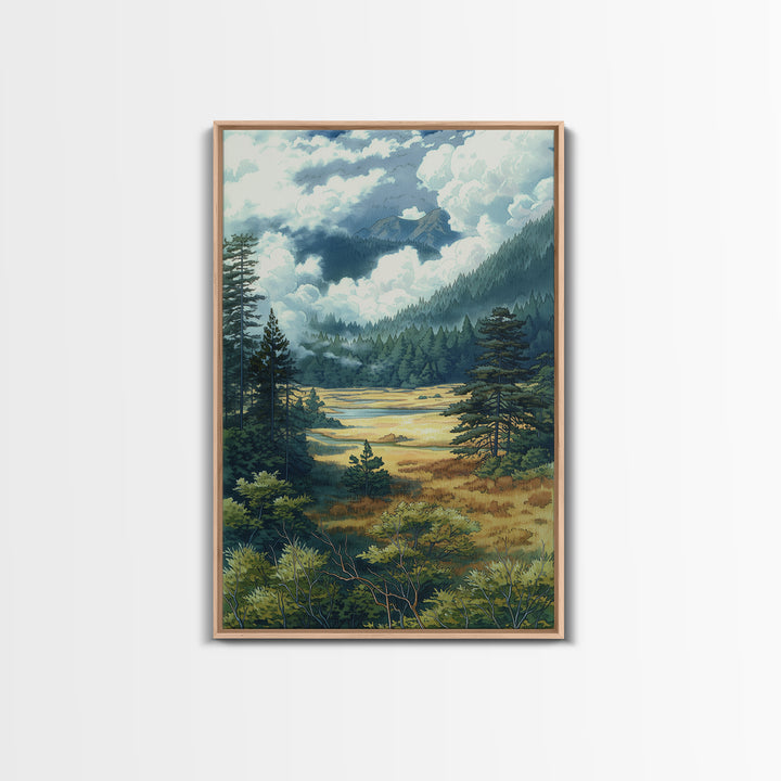 Moody Forest Clearing Framed Canvas Print, General Fine Art, Wall Decor, Living Room Decor, Fine Art, Original Painting, GEN-2x3-64