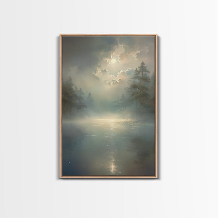 Dreamlike Moonlit Lake Framed Canvas Print, General Fine Art, Oil Painting, Living Room Decor, Fine Art, Gallery Decor, GEN-2x3-69