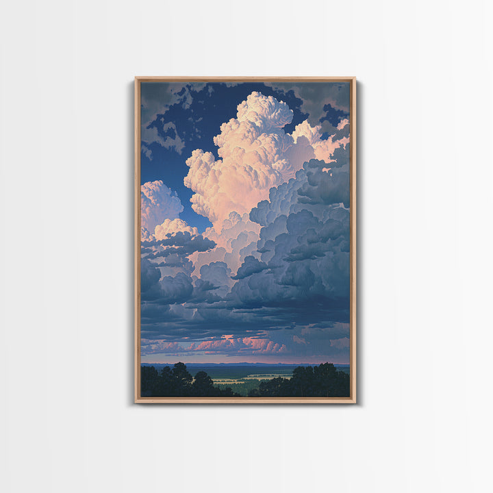 Romantic Cloudscape with Blush and Cream Tones Framed Canvas Print, General Fine Art, Print, Living Room Decor, Watercolor Art, GEN-2x3-74