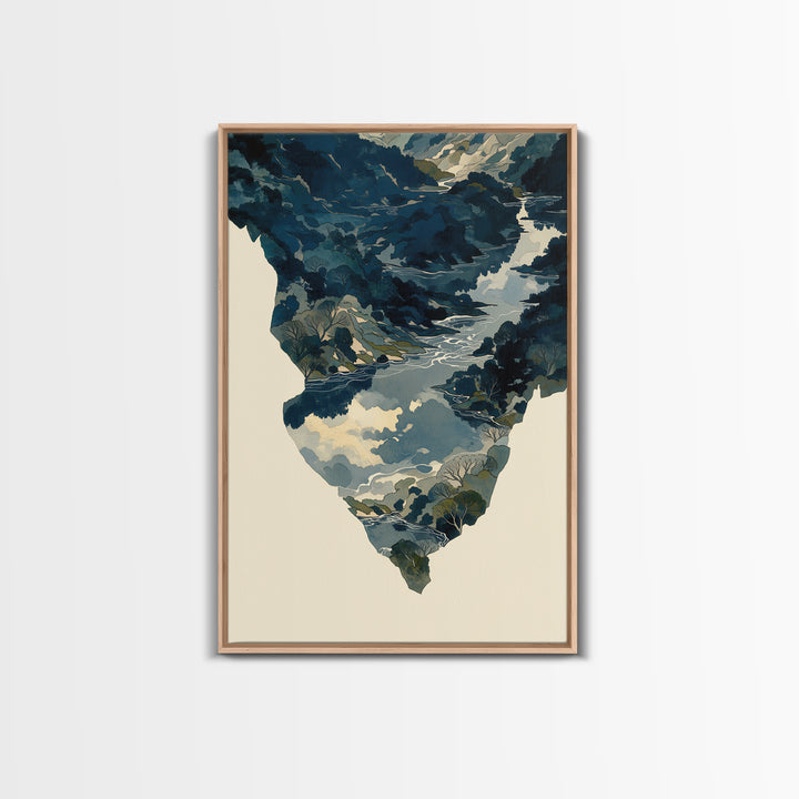 Quiet Abstract River Shape Framed Canvas Print, General Fine Art, Print, Living Room Decor, Abstract Art, Art Deco, GEN-2x3-80