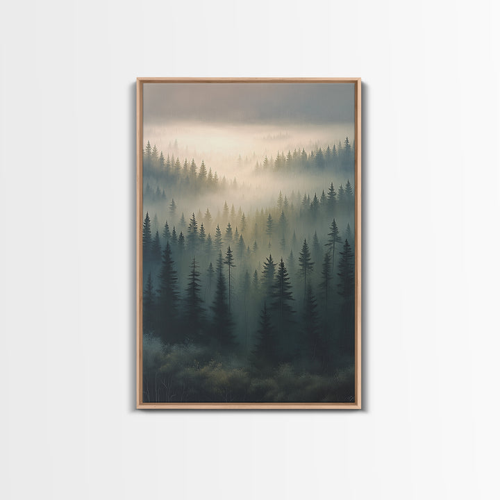 Moody Forest Clearing Framed Canvas Print, General Fine Art, Mid Century Modern, Living Room Decor, Fine Art, GEN-2x3-88