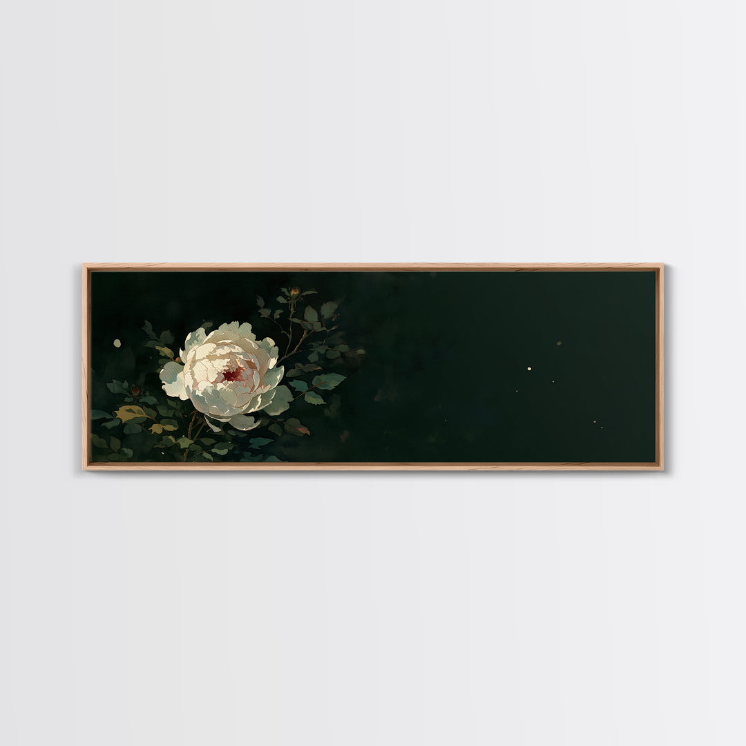 Single Sculptural Flower on a Dark Ground Framed Canvas Print, General Fine Art, Large Wall Art, Living Room Decor, Fine Art, GEN-3x1-1