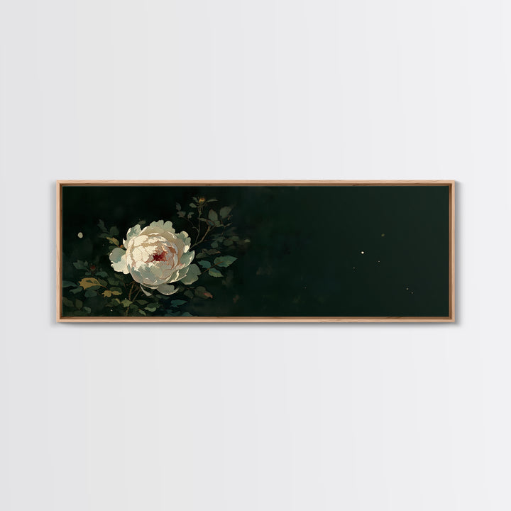 Single Sculptural Flower on a Dark Ground Framed Canvas Print, General Fine Art, Large Wall Art, Living Room Decor, Fine Art, GEN-3x1-1