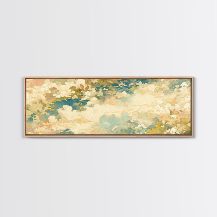 Romantic Cloudscape with Blush and Cream Tones Framed Canvas Print, General Fine Art, Painting, Living Room Decor, Fine Art, GEN-3x1-10