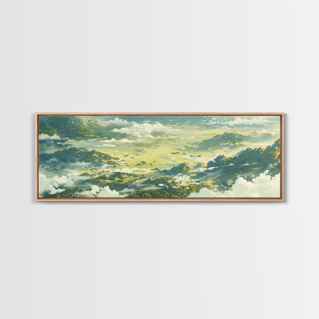 Misty Mountain Valley Canvas Print, General Fine Art, Abstract Art, Living Room Decor, Oil Painting, Textured Painting, GEN-3x1-20