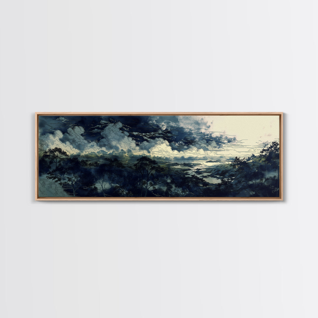 Elegant Ink Wash Landscape Canvas Print, General Fine Art, Gallery Decor, Living Room Decor, Fine Art, Wall Art, GEN-3x1-36