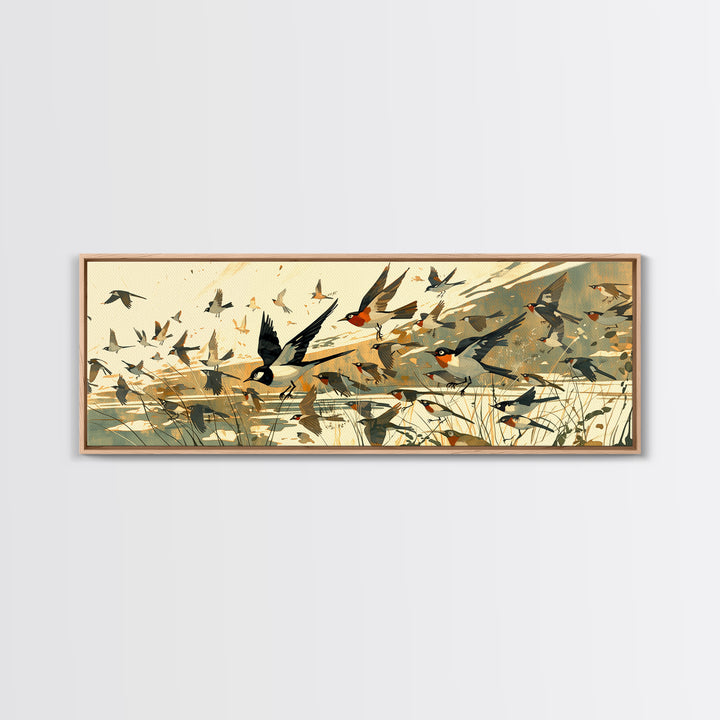 Minimal Birds in Flight over an Open Canvas Print, General Fine Art, Printable, Living Room Decor, Fine Art, GEN-3x1-38