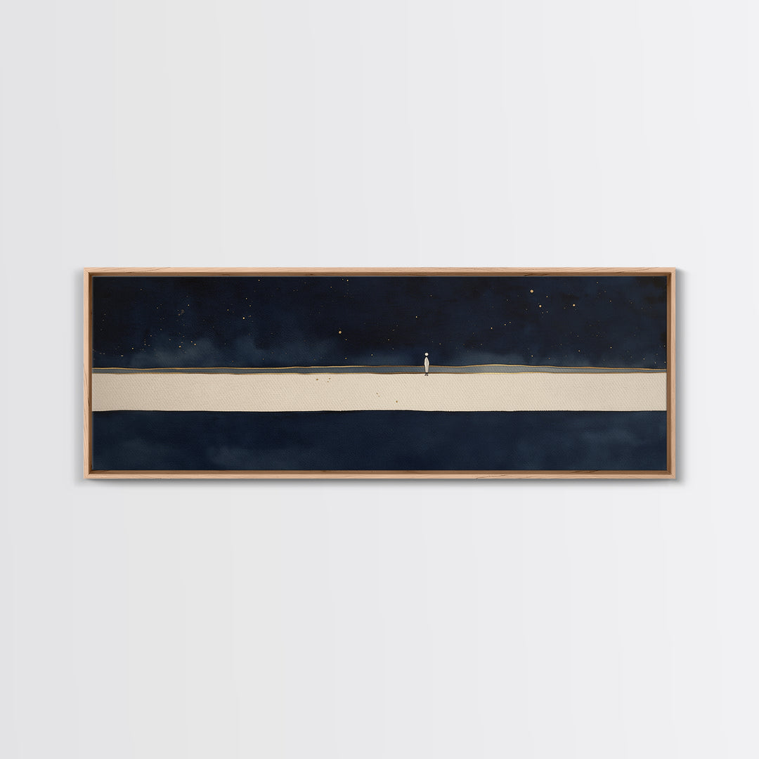 Minimal Black Line Figure on Textured Paper Canvas Print, General Fine Art, Painting, Living Room Decor, Fine Art, GEN-3x1-43