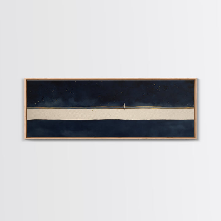 Minimal Black Line Figure on Textured Paper Canvas Print, General Fine Art, Painting, Living Room Decor, Fine Art, GEN-3x1-43