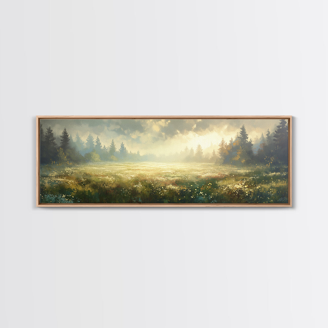 Sunlit Meadow with Loose Impressionist Brushwork Canvas Print, General Fine Art, Digital Prints, Living Room Decor, GEN-3x1-78