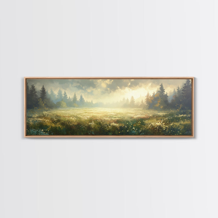 Sunlit Meadow with Loose Impressionist Brushwork Canvas Print, General Fine Art, Digital Prints, Living Room Decor, GEN-3x1-78