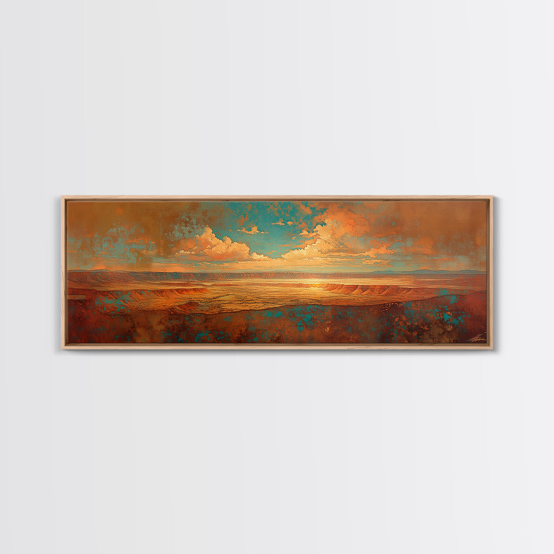 Serene Desert Horizon Framed Canvas Print, General Fine Art, Mid Century Modern, Living Room Decor, Fine Art, GEN-3x1-9