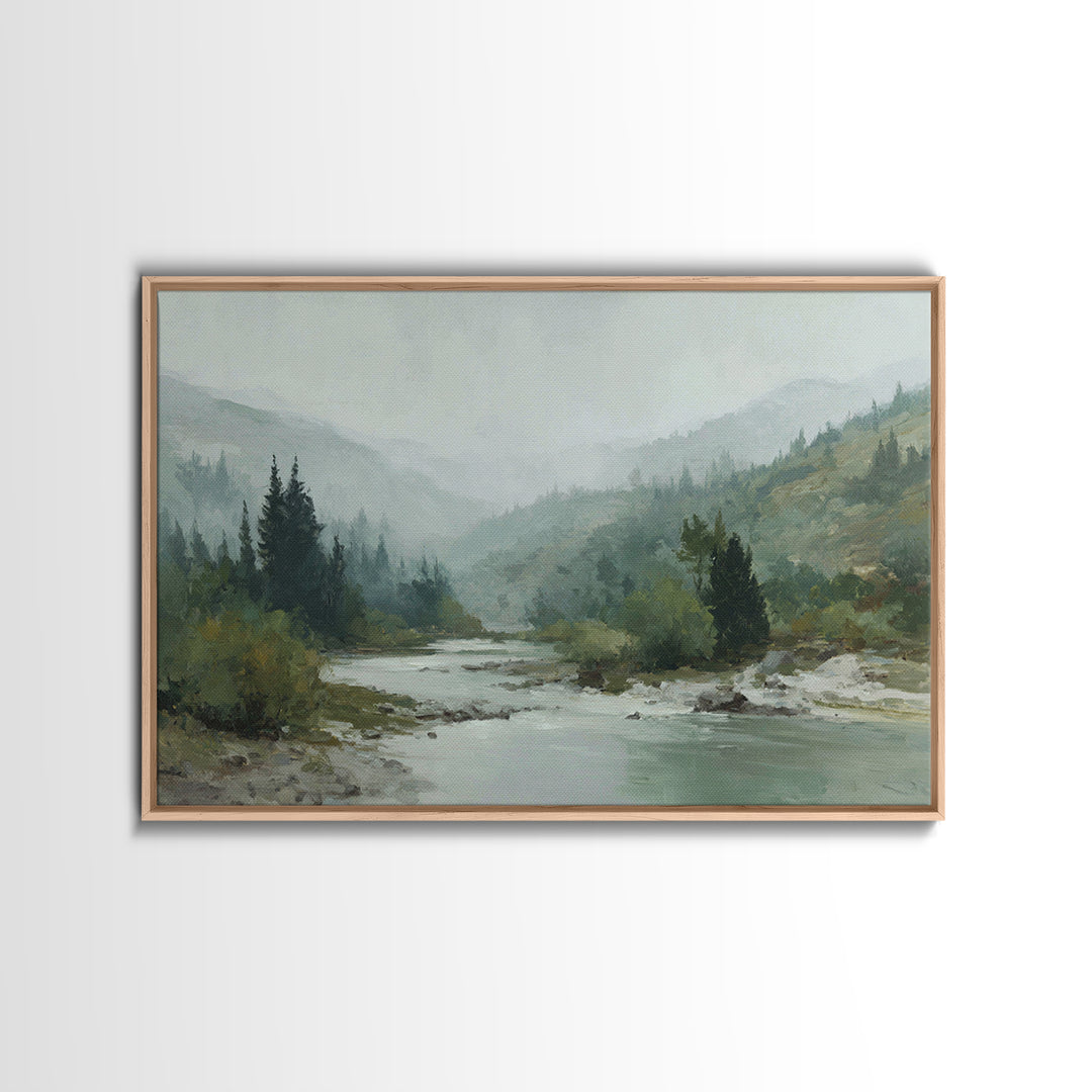 Quiet Abstract River Shape Framed Canvas Print, General Fine Art, Wall Art, Living Room Decor, Abstract Art, GEN-3x2-100