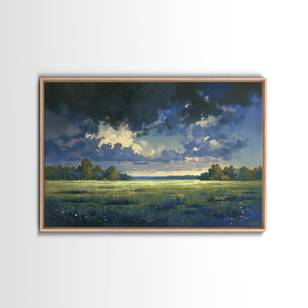 Sunlit Meadow with Loose Impressionist Brushwork Canvas Print, General Fine Art, Printable Wall Art, Living Room Decor, GEN-3x2-18