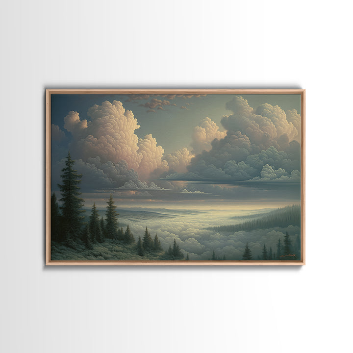 Romantic Cloudscape with Blush and Cream Tones Canvas Print, General Fine Art, Canvas, Living Room Decor, Oil Painting, GEN-3x2-22
