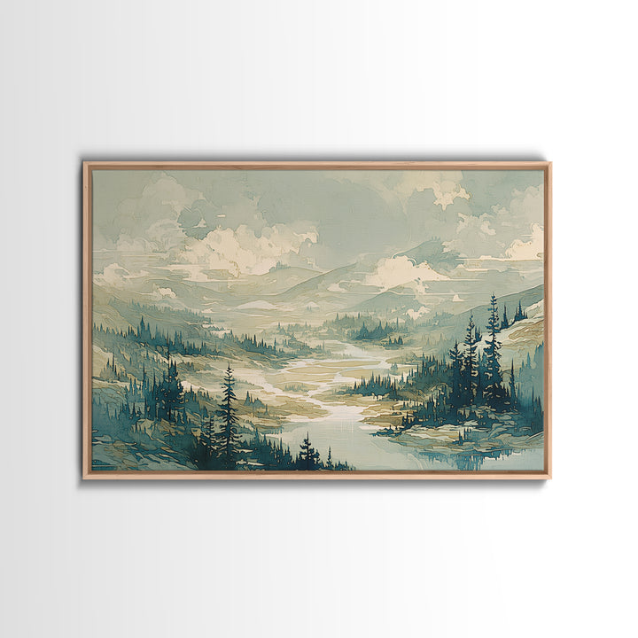 Quiet Abstract River Shape Framed Canvas Print, General Fine Art, Large Wall Art, Living Room Decor, Abstract Art, GEN-3x2-28