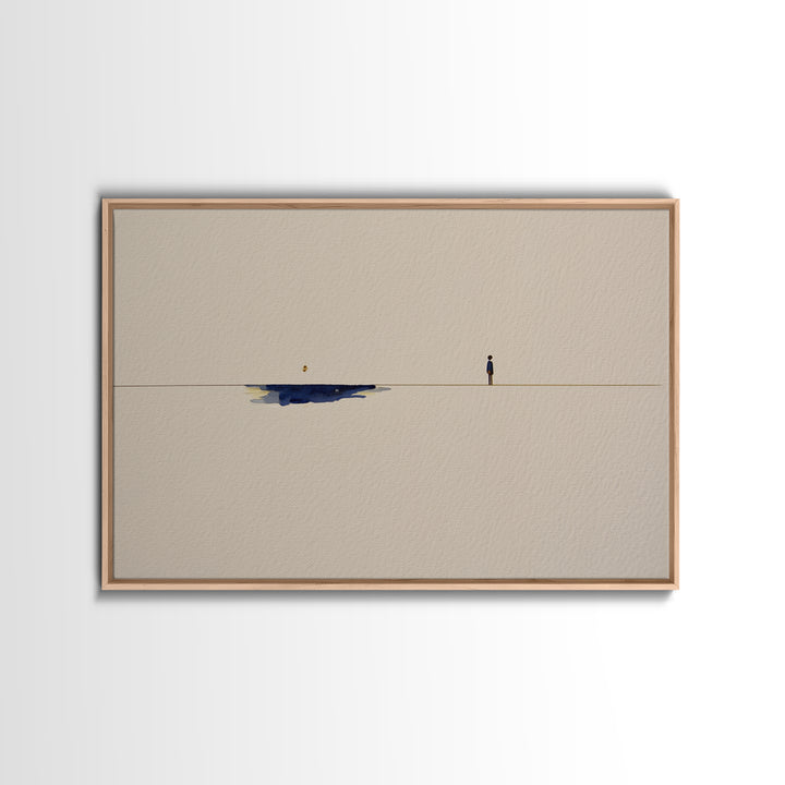 Minimal Black Line Figure on Textured Paper Canvas Print, General Fine Art, Statement Artwork, Living Room Decor, GEN-3x2-31