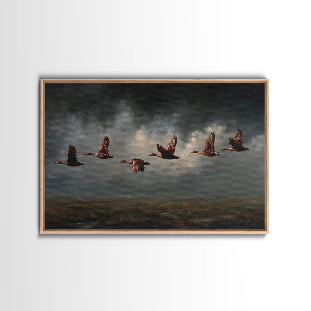 Minimal Birds in Flight over an Open Framed Canvas Print, General Fine Art, Art Deco, Living Room Decor, Oil Painting, GEN-3x2-50