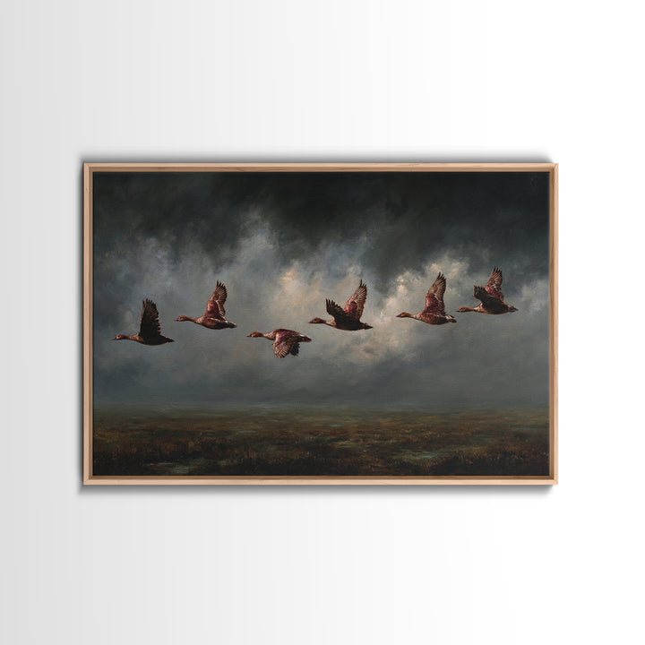 Minimal Birds in Flight over an Open Framed Canvas Print, General Fine Art, Art Deco, Living Room Decor, Oil Painting, GEN-3x2-50