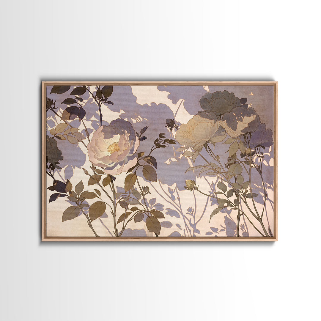 Large Neutral Floral Study Framed Canvas Print, General Fine Art, Mid Century Modern, Living Room Decor, Fine Art, GEN-3x2-6
