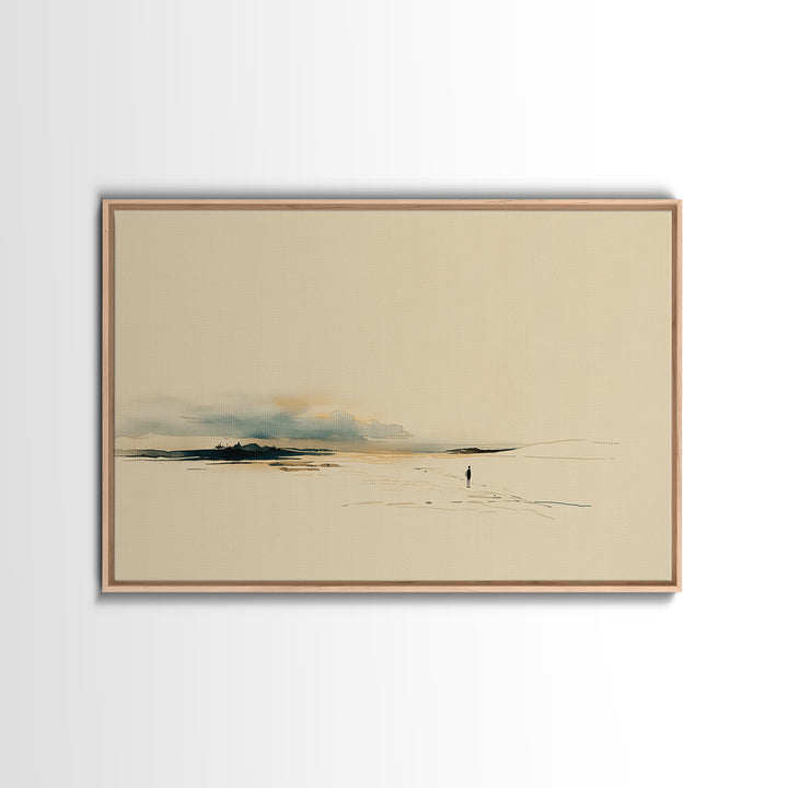 Minimal Black Line Figure on Textured Paper Framed Canvas Print, General Fine Art, Digital Art, Living Room Decor, Fine Art, GEN-3x2-7