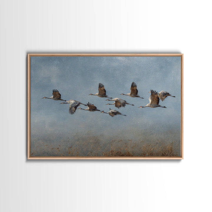 Minimal Birds in Flight over an Open Framed Canvas Print, General Fine Art, Art Deco, Living Room Decor, Oil Painting, GEN-3x2-74