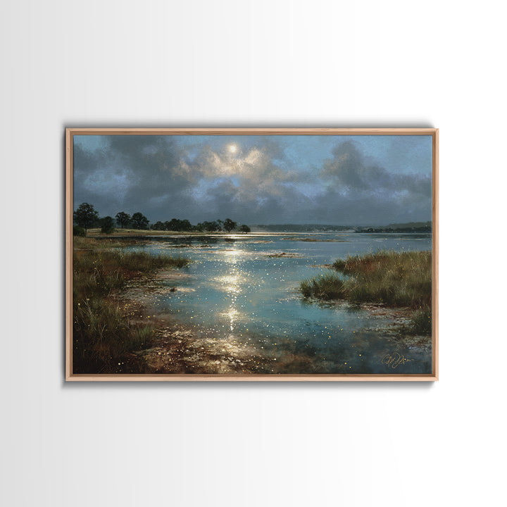 Dreamlike Moonlit Lake Canvas Print, General Fine Art, Boho Decor, Living Room Decor, Fine Art, Wall Decor, Painting, GEN-3x2-89