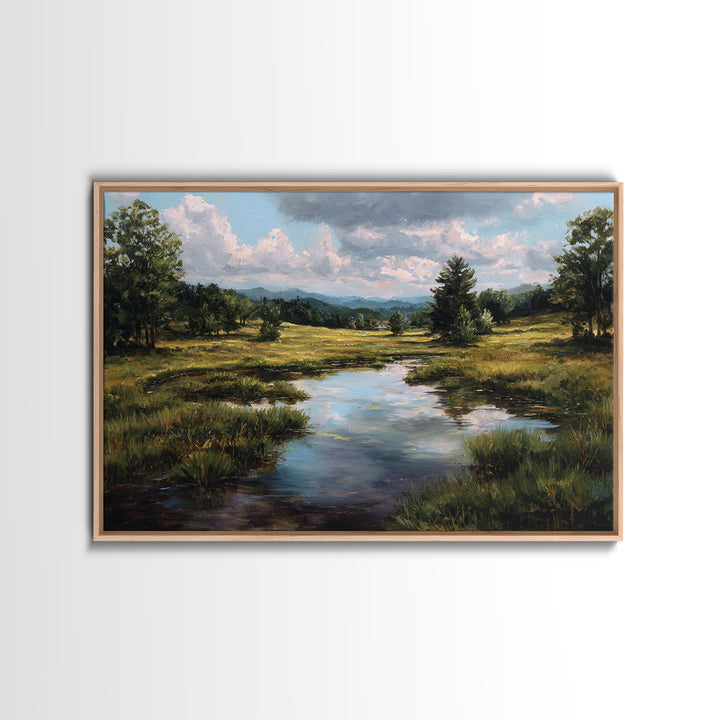 Sunlit Meadow with Loose Impressionist Brushwork Canvas Print, General Fine Art, Framed Wall Art, Living Room Decor, GEN-3x2-90