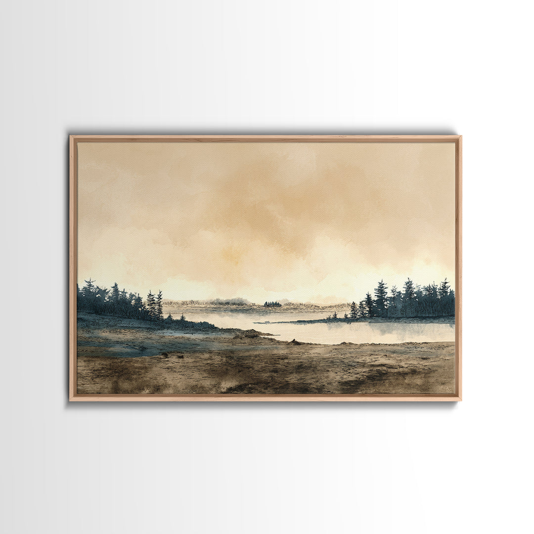 Elegant Ink Wash Landscape Framed Canvas Print, General Fine Art, Wall Decor, Living Room Decor, Fine Art, Original Painting, GEN-3x2-96