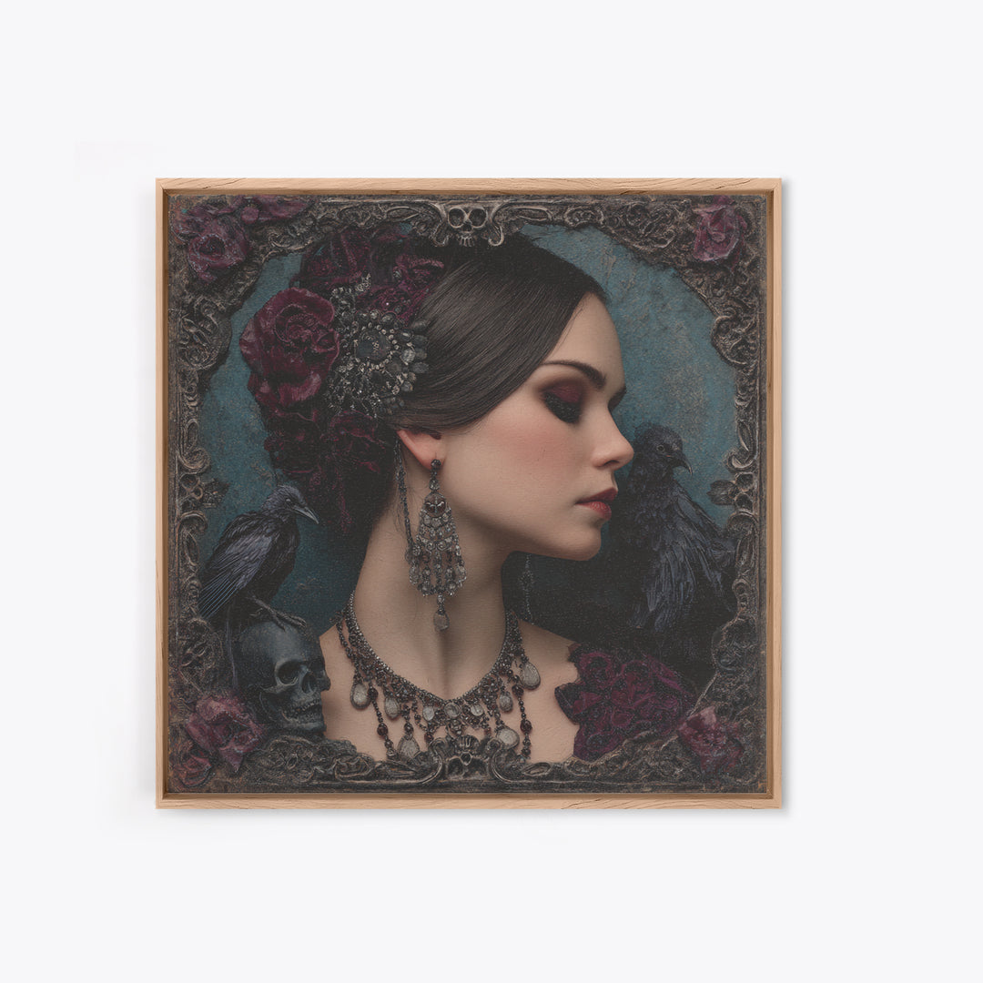 Vampire Inspired Portrait with Pale Skin and Canvas Print, Gothic Art, Halloween Art, Living Room Decor, Oil Painting, Gothic, GOT-1x1-10