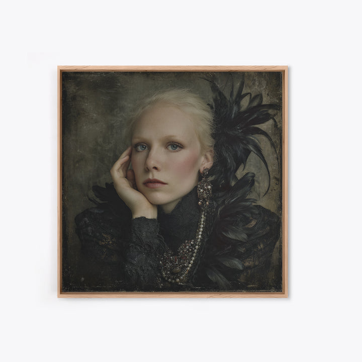 Vampire Inspired Portrait with Pale Skin and Framed Canvas Print, Gothic Art, Gothic Wall Decor, Living Room Decor, Gothic, GOT-1x1-34