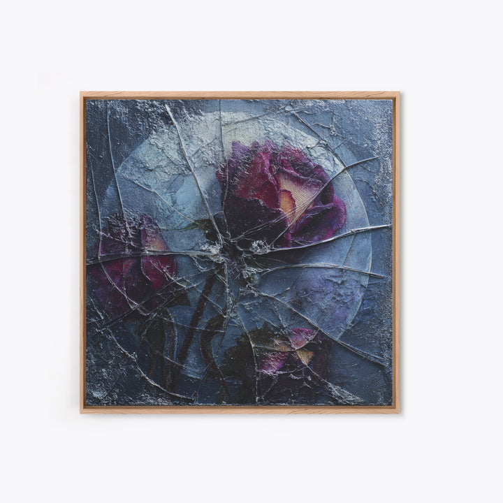 Cracked Mirror Reflecting Moon and Roses Framed Canvas Print, Gothic Art, Witchy Decor, Living Room Decor, Fine Art, Gothic, GOT-1x1-47