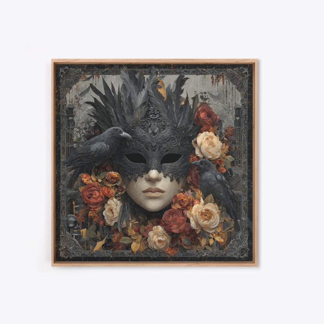 Phantom Ballroom Mask Framed Canvas Print, Gothic Art, Poster, Living Room Decor, Fine Art, Gothic, Witchy Decor, Printable Art, GOT-1x1-48