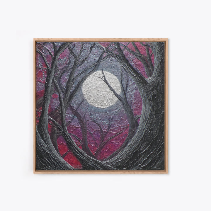 Silver Moon over Twisted Black Trees Framed Canvas Print, Gothic Art, Fine Art Print, Living Room Decor, Abstract Art, Gothic, GOT-1x1-57