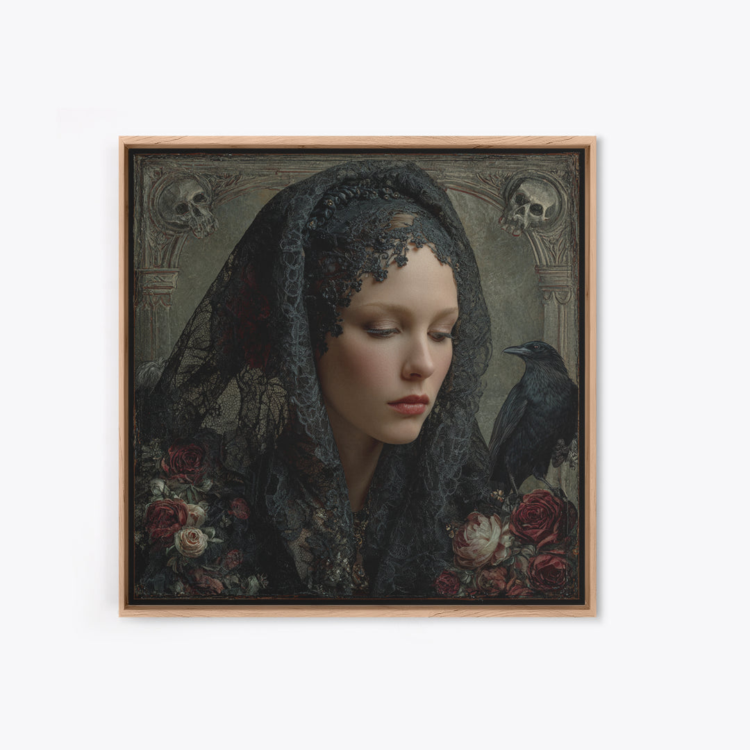 Melancholy Woman Portrait Canvas Print, Gothic Art, Dark Academia Art, Living Room Decor, Oil Painting, Gothic, Boho Decor, GOT-1x1-76