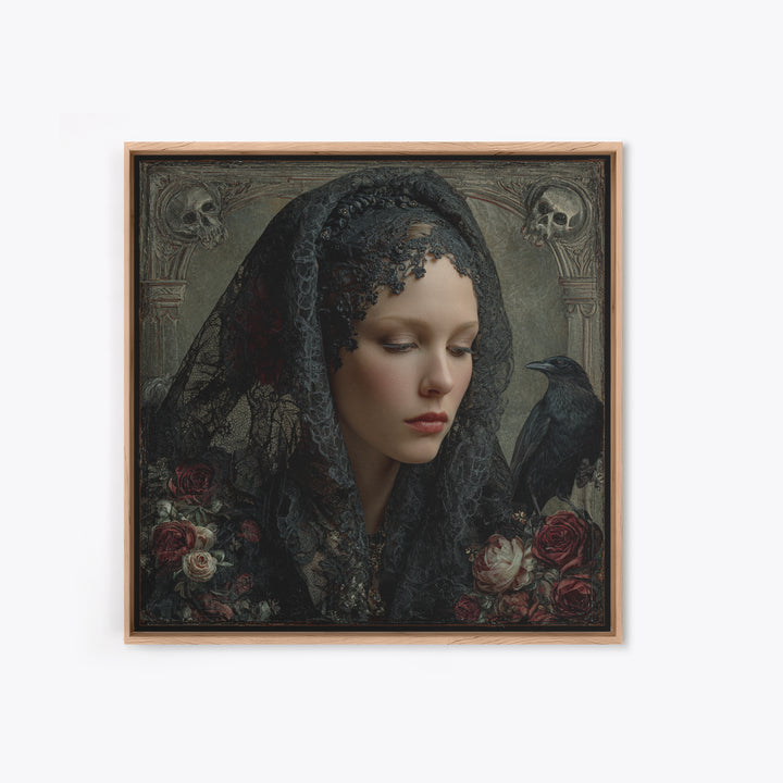 Melancholy Woman Portrait Canvas Print, Gothic Art, Dark Academia Art, Living Room Decor, Oil Painting, Gothic, Boho Decor, GOT-1x1-76