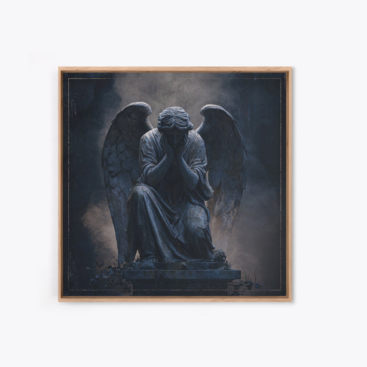 Weeping Angel Statue Framed Canvas Print, Gothic Art, Printable Wall Art, Living Room Decor, Fine Art, Gothic, Halloween Art, GOT-1x1-8