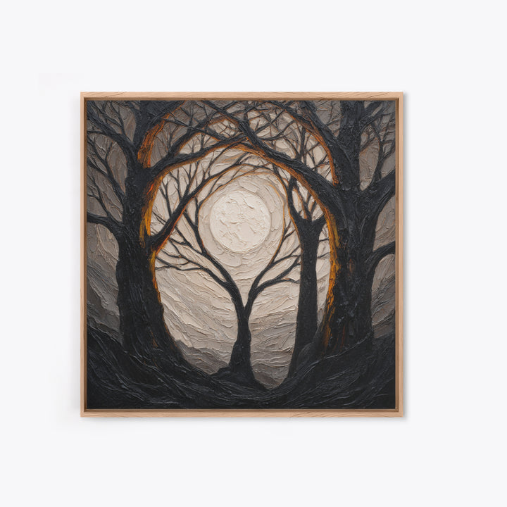 Silver Moon over Twisted Black Trees Canvas Print, Gothic Art, Black and White Art, Living Room Decor, Fine Art, Gothic, GOT-1x1-9