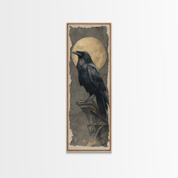 Raven Feathers Arranged Like a Halo Canvas Print, Gothic Art, Moody Wall Art, Living Room Decor, Fine Art, Gothic, Wall Decor, GOT-1x3-10