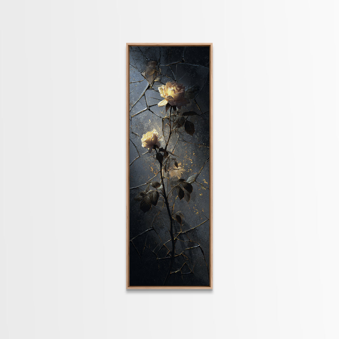 Cracked Mirror Reflecting Moon and Roses Canvas Print, Gothic Art, Canvas Tote Bag, Living Room Decor, Fine Art, Gothic, GOT-1x3-11