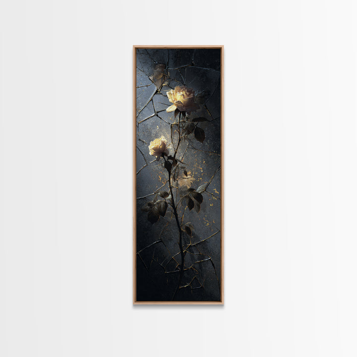 Cracked Mirror Reflecting Moon and Roses Canvas Print, Gothic Art, Canvas Tote Bag, Living Room Decor, Fine Art, Gothic, GOT-1x3-11