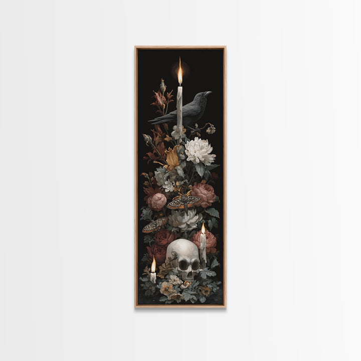 Moth and Skull Composition on Black Velvet Canvas Print, Gothic Art, Art Prints, Living Room Decor, Oil Painting, Gothic, GOT-1x3-27